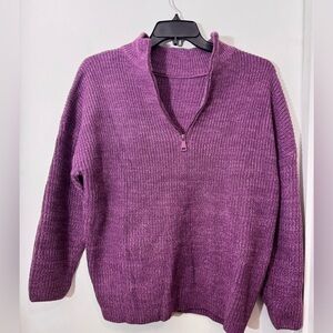 Women's Half-Zip Turtleneck Sweater - Purple